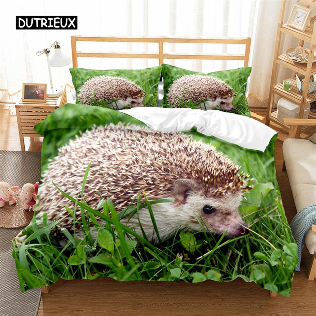 Hedgehog Duvet Cover Cute 3D Wildlife Animal Polyester Comforter Cover Bedding Set for Home Bedroom Decorations Women Children