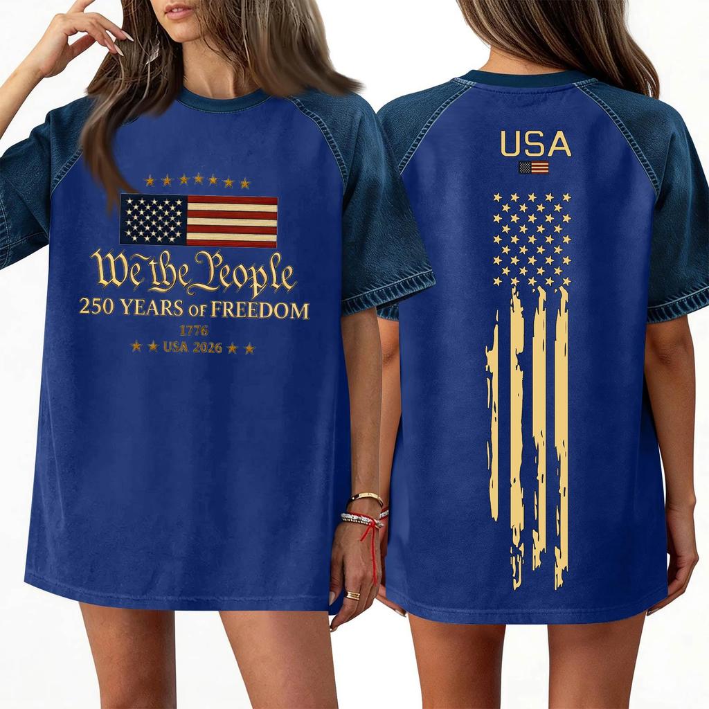 Women's Denim Patchwork Top, Casual Short-sleeved Comfortable T-shirt, Fashionable For Spring And Summer.