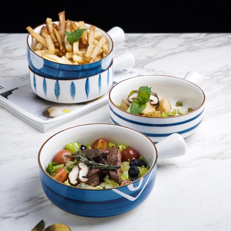 6 inch Porcelain Baking Plate with Handle Dessert Bowl Ramekin Baker Dinner Plate Pasta Dishes Microwave Oven Safe Dinnerware