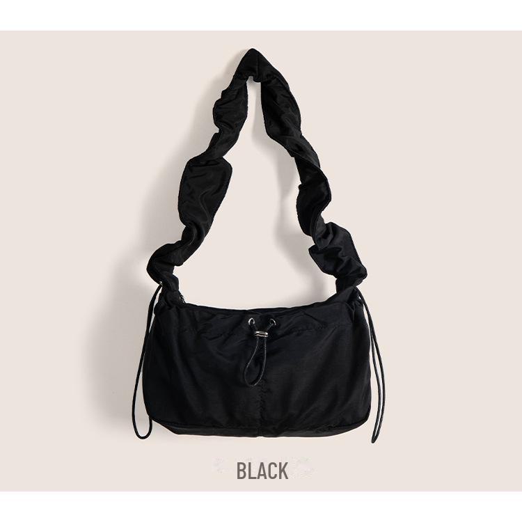 Korean Retro Pleated Lace Cloud Bag - Women's Nylon Drawstring Crossbody Tote