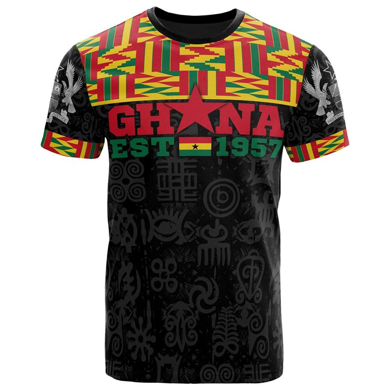 

African Ghana Flag Men s 3D Printed Badge Casual Round Neck T-shirt 6XL