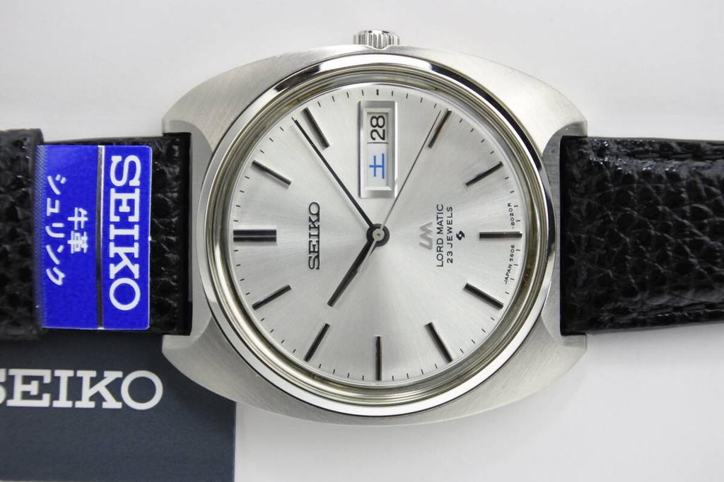 item 1970 SEIKO Lord Matic cushion 23 automatic winding SEIKO excellent Semi-luxury 5606-8020, case, jewels, men's Watch, strap, condition.