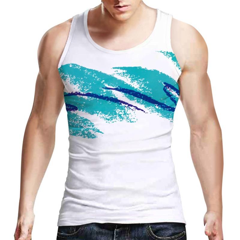 Men's O-Neck Colorful Striped Pattern Printing Tank Tops 3D Printed Vest Loose Sports Fitness  Sleeveless Shirt
