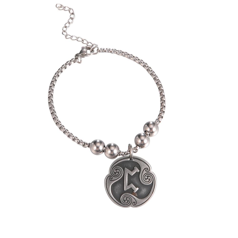 Vintage Norse Runes Bracelet for Men Stainless Steel Box Chain Mysterious Nordic Viking Rune Bangles Amulet Jewelry Gift