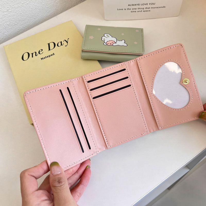 Cute Buckle Folding Wallet for Women Cartoon PU Leather Bank Card Holder Short Purse Birthday Gift for Girls Billfold