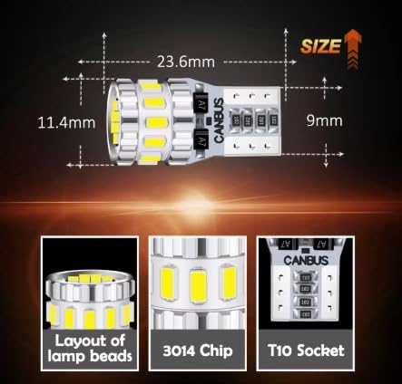 [Exkluzivně pro Amazon] T10 LED White Explosive Canceller Vestavěné číslo poziční lampy Světlo v místnosti Vysoce odolný nepolární 3014 LED prvek 6000