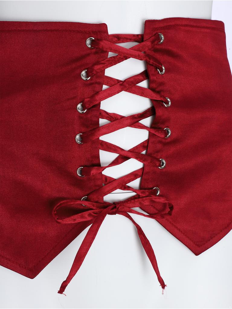 S-3XL Womens Gothic Steanpunk Satiny Skirt Front Eyelets Lace-up High-low Hem Tiered Ruffled Irregular Hem Skirt Waist Belt