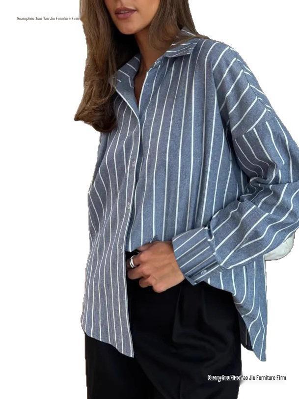 Autumn/Winter Women's Striped Long-sleeve Cardigan Shirt