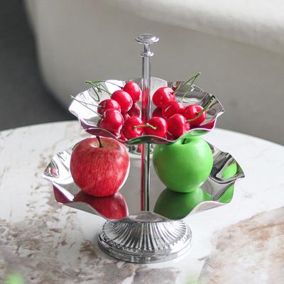 Çift Katmanlı Paslanmaz Çelik Sanat Yaprağı Meyve Tabağı Dekorasyon Otel Resepsiyonu Çift Katmanlı Atıştırmalık ve Kuru Meyve Saklama Tepsisi Yumuşak Dekorasyon