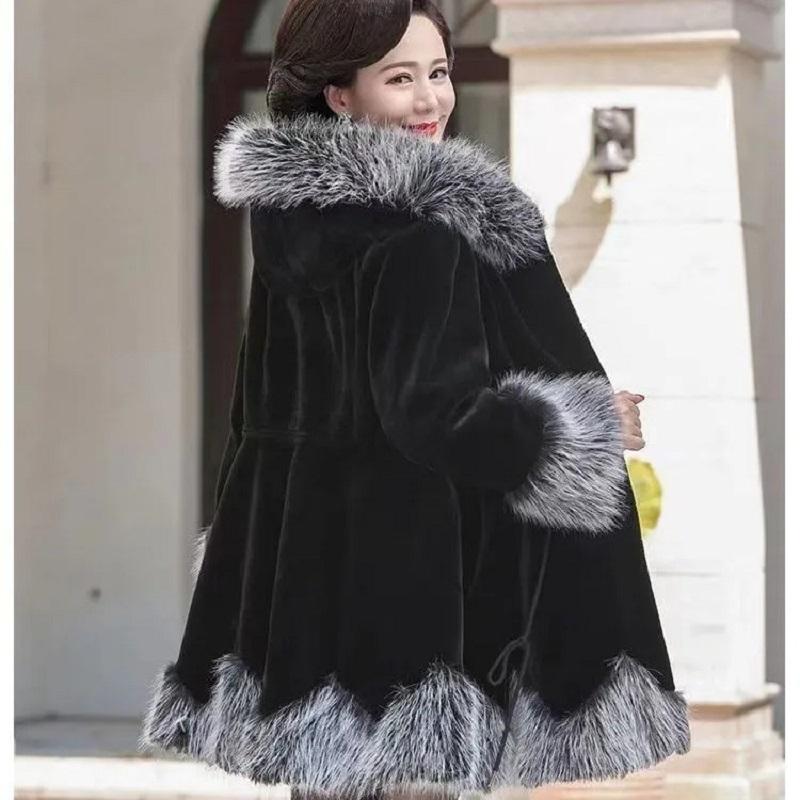 Giacca da donna calda in peluche con cappuccio casual taglia grande giacca da neve calda ampia