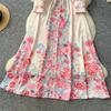 French Style Retro Elegant Shirt Dress Women Single-breasted Flower Print Long Party Dress Female Casual Chic Festival Clothing New