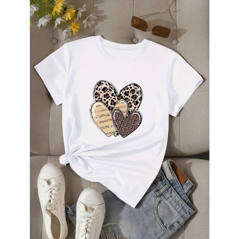 Women's Short Sleeved Valentine's Day Love 3D Printed Simple and Personalized Round Neck T-shirt