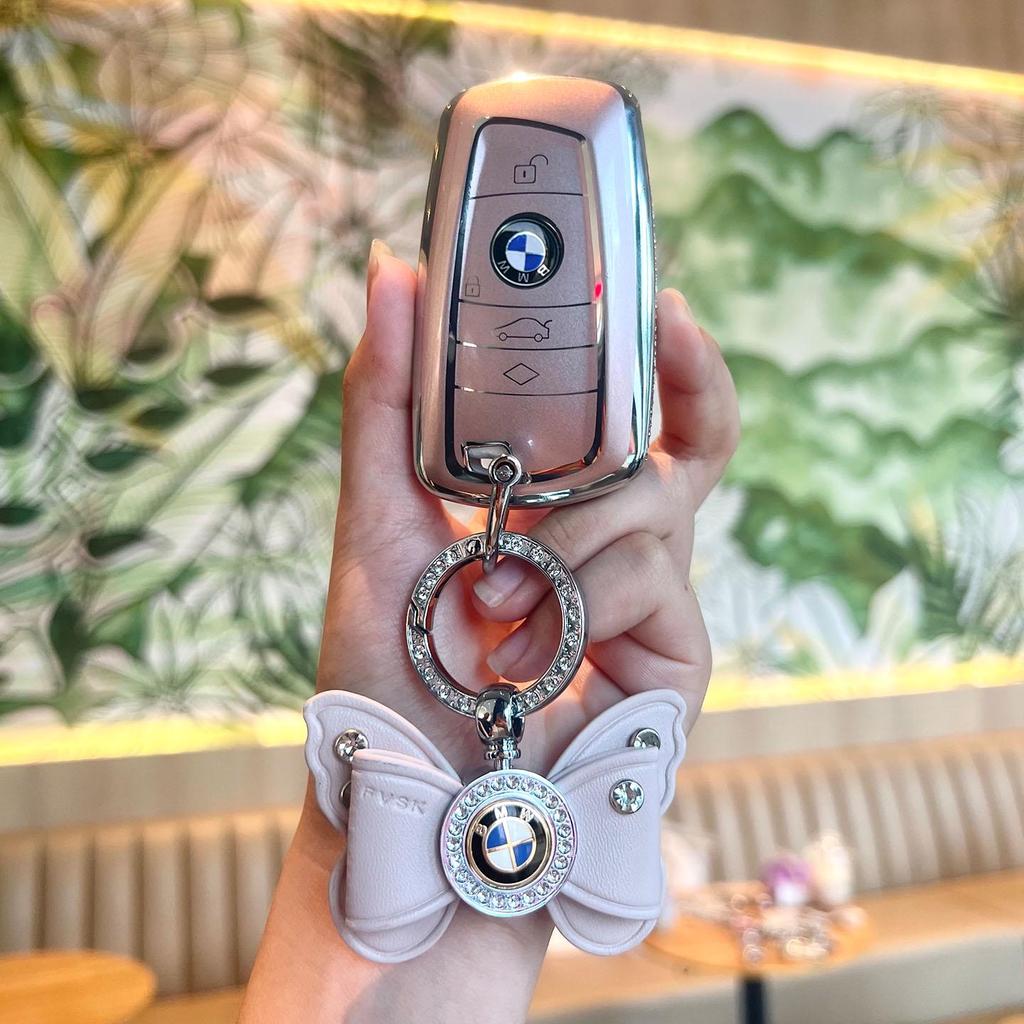 BMW Key Case: Compatible with X1, X2, X3, X4, X5, New 1 Series, 3 Series, 5 Series. Blade Style Shell with Women's Buckle Bag.