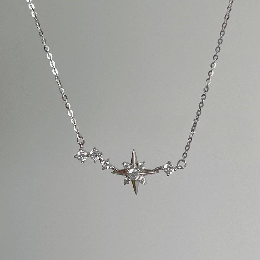 Eight-Pointed Star S925 Sterling Silver Gold-Plated Zircon Pendant Necklace, Women's Light Luxury High-End Niche Design.