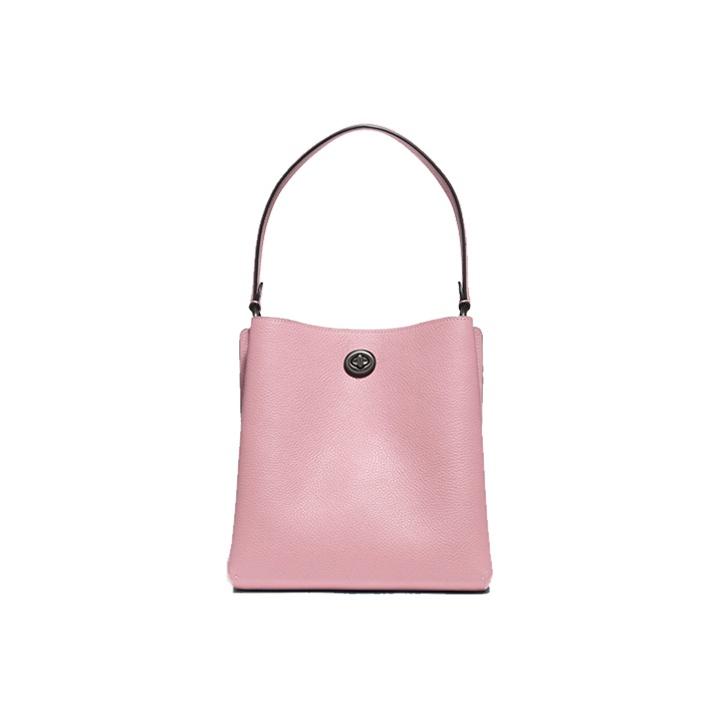 Coach Charlie 21 Signature Logo Charm Pebble Leather Bucket Bag Women bags Pink 89102-V5PTP