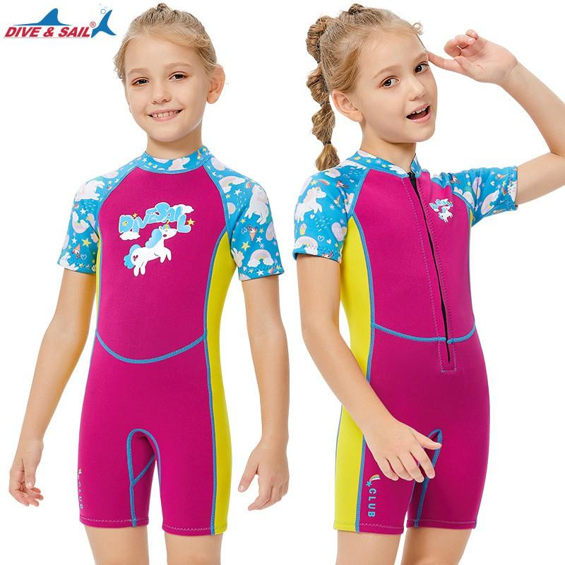 2.5MM Children's Diving Suit One-piece Short-sleeved Girls 'Mid-sized Swimsuit Snorkeling Surfing Warm
