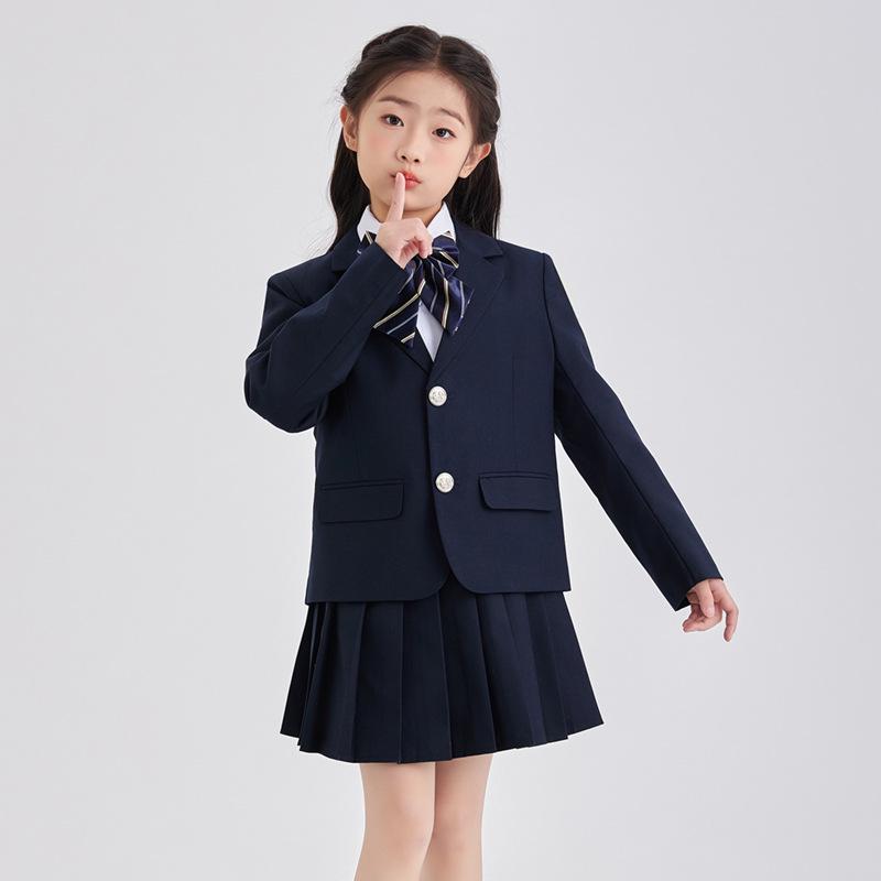 Spring/Summer Kids' British College Style Navy Blue Kindergarten Uniform Set for Performances
