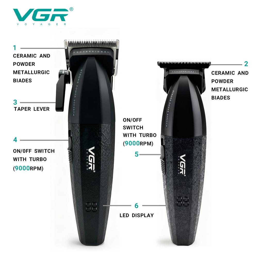 VGR V-640 S3 Hair Trimmer Professional Hair Cutting Machine Electric Shaver Cordless Barber Clipper Rechargeable Trimmer Digital Display LED Shaver