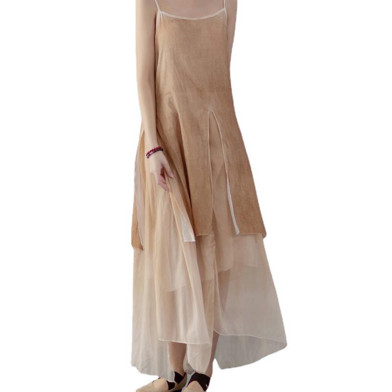 2025 Summer Irregular Hem Spray Paint Strappy Dress for Travel Photography