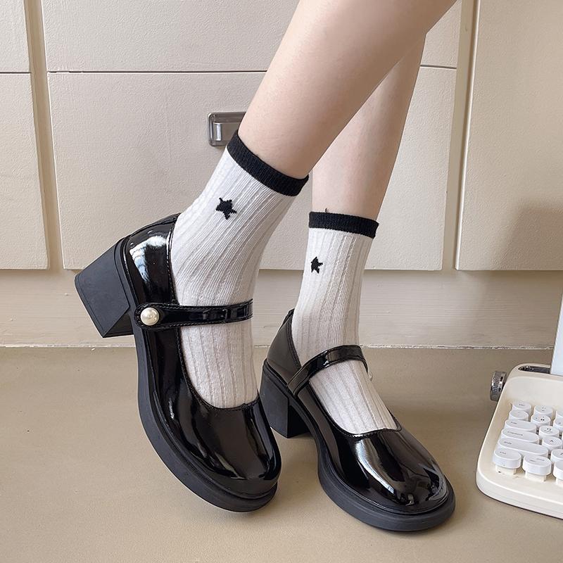 Damer Perle Lolita Mary Janes Høyhælsko Sko Sko 2024Nye Sommersandaler Mote Tykke Pumper Damer Kjole Fottur