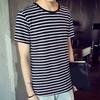 Men T-shirt Contrast Color O Neck Short Sleeve Stripe Print Formal Summer Base Top Male Clothes