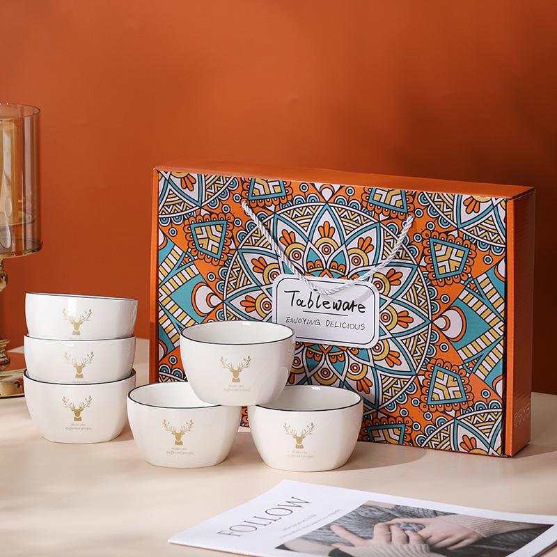 Japanese Style Underglaze Porcelain Rice Bowl Set - Microwaveable Ceramic Tableware for Households & Gifts