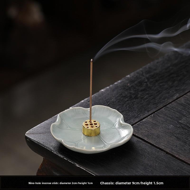 Ceramic Lotus Incense Burner Stick Holder Zen Home Decor Vintage Sandalwood Meditation Living Room Ornament Gift