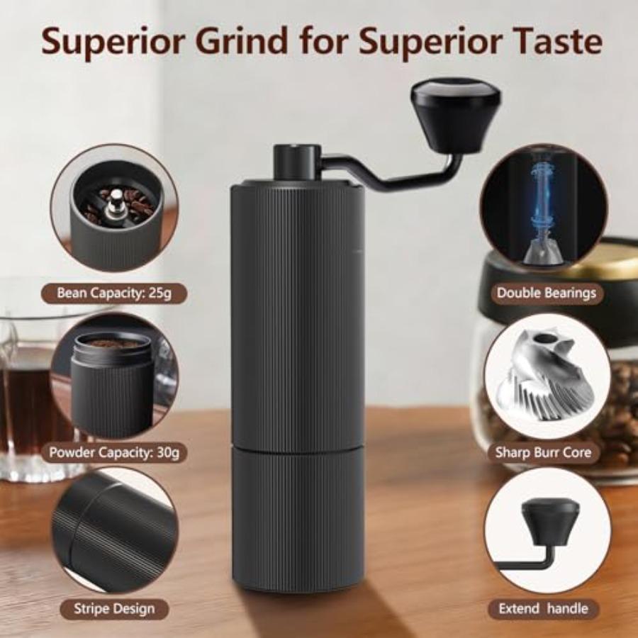 Manual Coffee Grinder with CNC Stainless Steel Conical Burr 25g Ccity Internal Adjustable Setting Black Perfect for Espresso Po