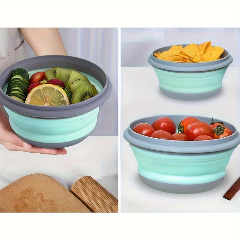 Farida Bio 3Pcs Silicone Folding Bowls With Lids - Portable Tableware For Outdoor Travel, Picnics, And Camping - Kitchen Retractable Folding Salad