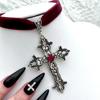 Vintage Gothic Large Cross Pendant Black Velvet Choker Necklaces for Women Ornate Grunge Jewelry Goth Necklace Gift