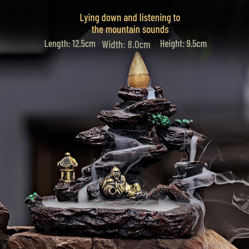 Creative Resin Backflow Incense Burner with Flowing Cloud Smoke Effect and Incense Cones - Entrance Ornament
