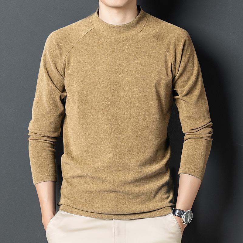 Frühling Herbst Halber Stehkragen Einfarbig Schlicht Allround-T-Shirt Männlich Langarm Unterzieh-Tee Pullover Top Herren