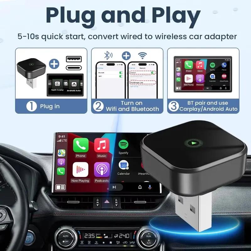 CarRocket 2in1 Wireless CarPlay Dongle Android Auto Adapter AI Smart Box Car Intelligent Systems for Car with Wired CarPlay