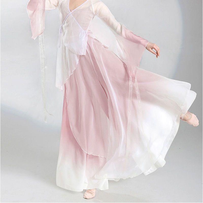 Klassisches chinesisches Tanzkostüm-Set mit fließendem Gazerock und Oberteil