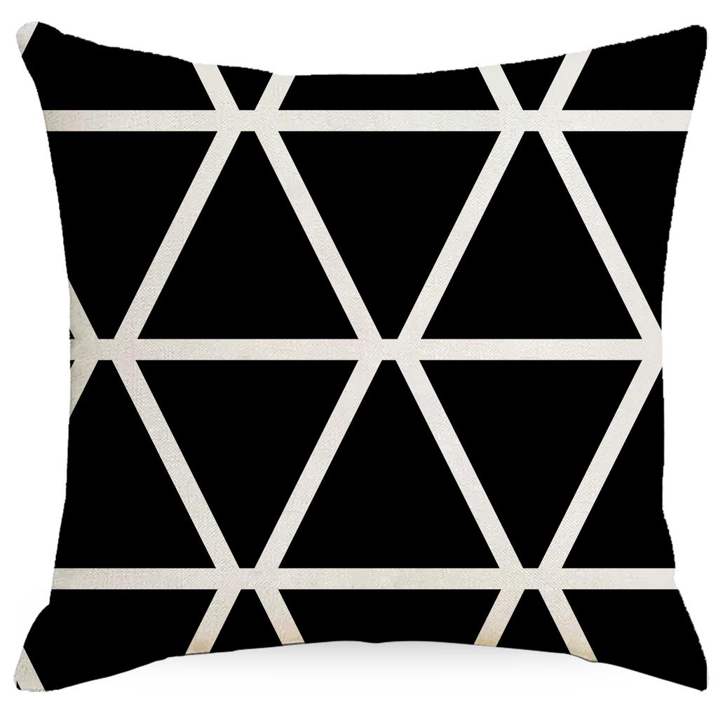 Black & White Geometry Modern Floral Polyester Pillowcases, 17.72" Square, Machine Washable, Zippered Cushion Covers