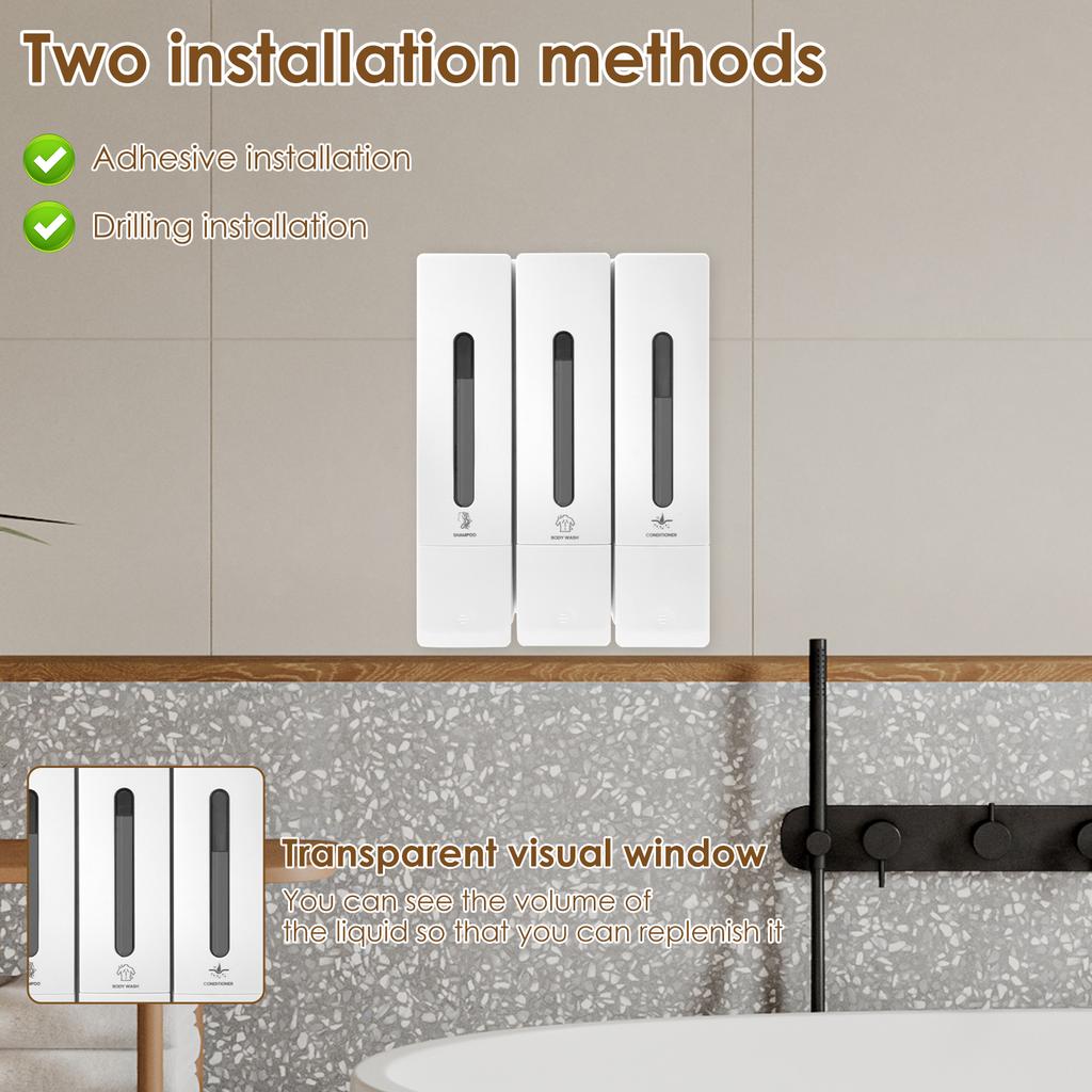 400ML Soap Dispenser Wall Mounted Shower Soap Dispenser 3 Chamber Conditioner Gel Detergent Dispenser for Bathroom Accessories
