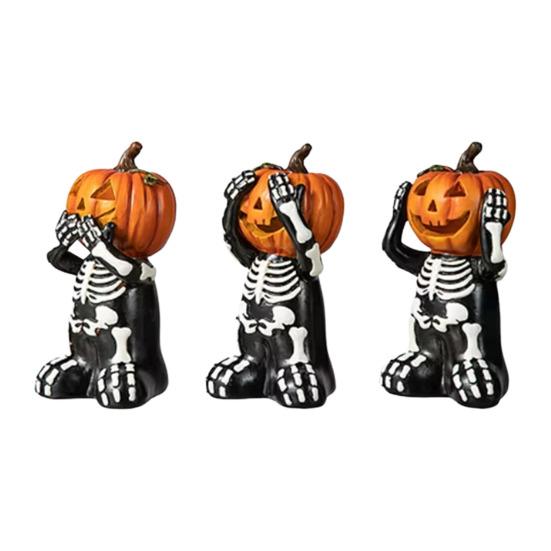 Halloween Decoration Skeleton Pumpkin Shape Statues Resin Gothic Decor Home Party Festival Skull Figurine