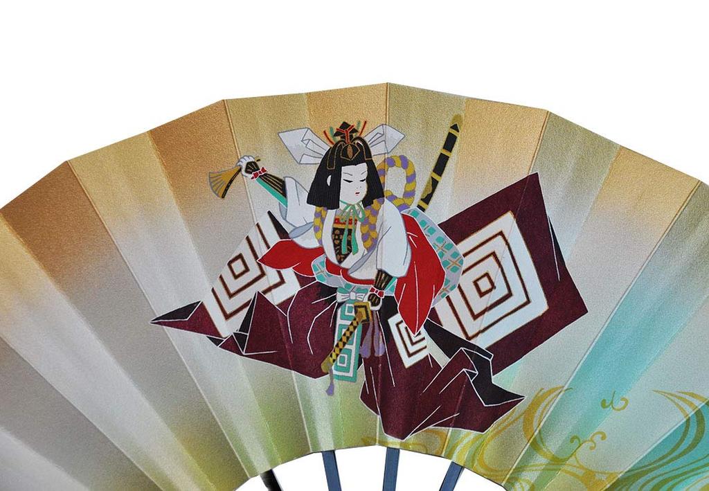 decorative featuring Hina with fan in a <Kyoto Fan> Double-sided fan, dolls/warriors, stand, box.