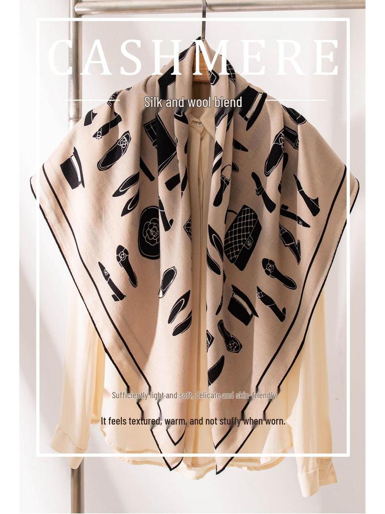 Elegant Silk Wool Scarf - 2025 Autumn Collection: Women's High-End Neck Warmer & Decorative Commuting Shawl