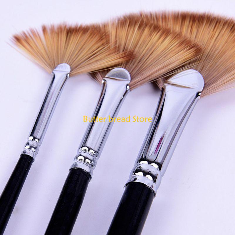 

W89C 3Pcs Artists Paint Brush Fan-shaped Paint Brush Anti-shedding Drawing Brush for Rock Stone Face Body Watercolor Painting China Mainland