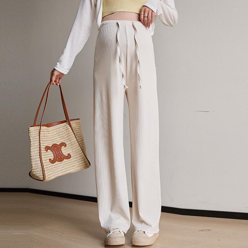 2024 Spring/Summer Maternity Wide-Leg Drawstring Pants - Long, Straight-Leg, No Belly Support, Casual Fit