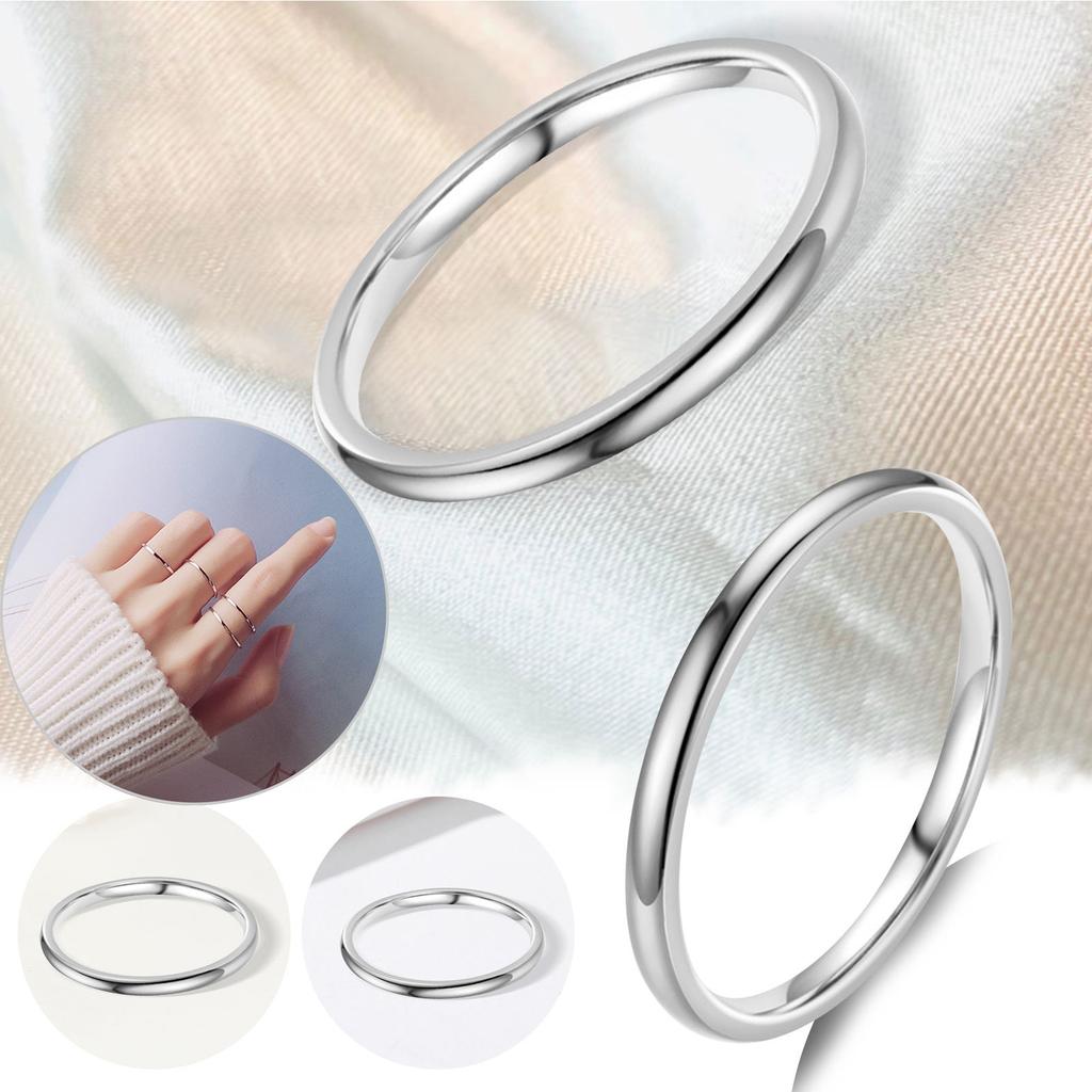 2mm Minimalist Titanium Steel Couple Rings – Smooth Surface Simple Design Ring for Women and Men