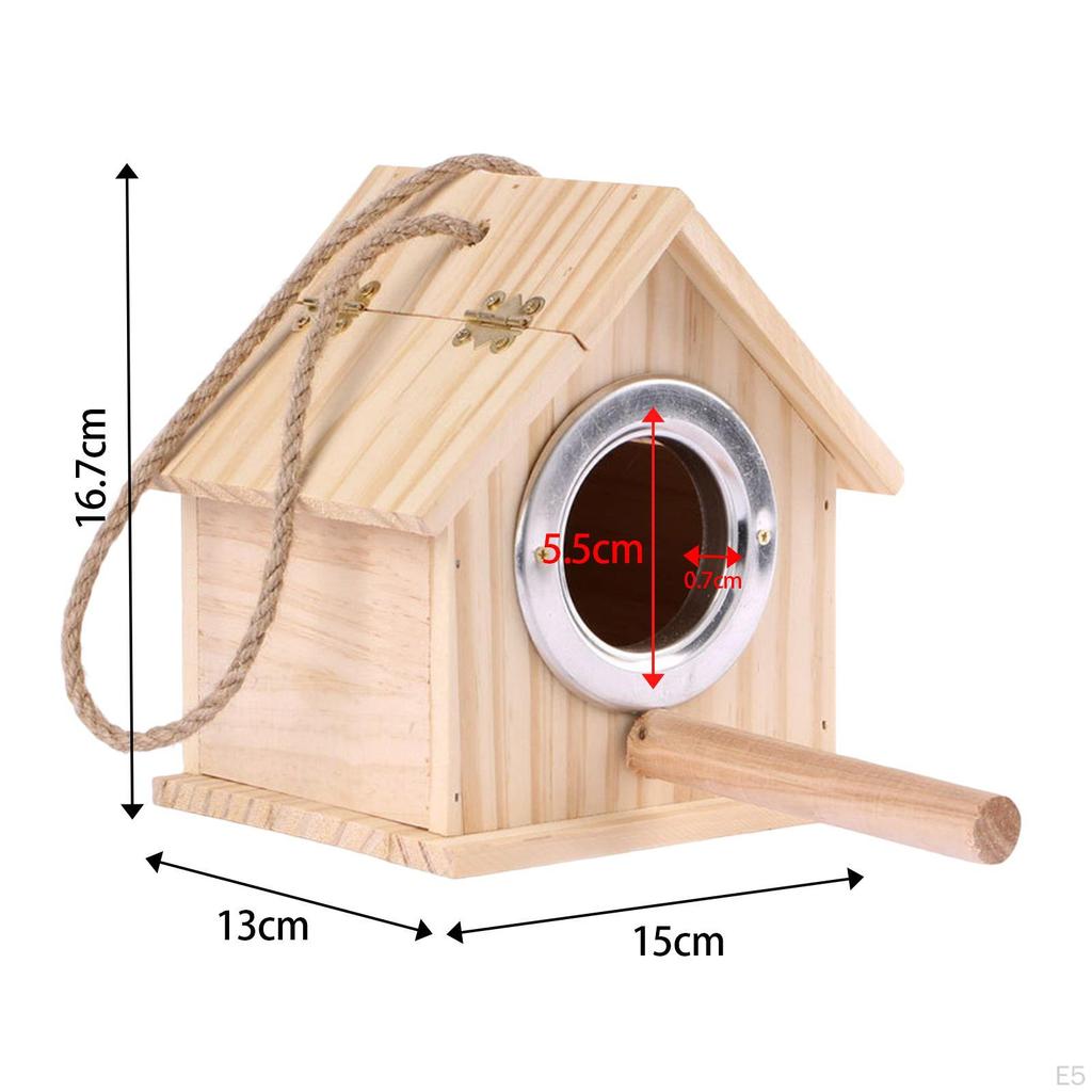 Decorative Wooden Bird House Nest with Pole Breeding Box Hanging for Outdoor Garden Finch