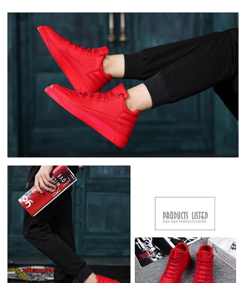 Zapatillas Deportivas de Caña Alta Rojas para Hombre - Estilo Coreano, Otoño/Invierno, con Terciopelo, Calzado Casual de Moda.