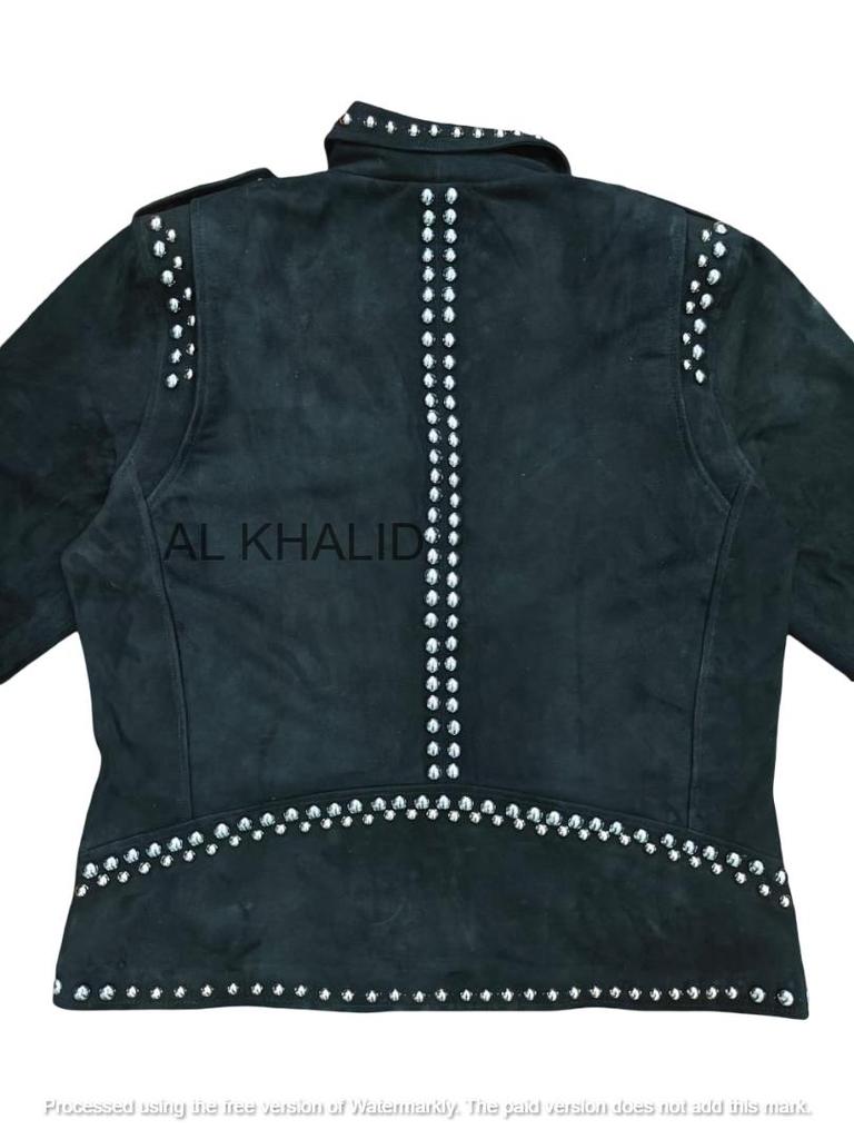 Women Suede Genuine Studded Black Biker Leather Jacket Stylish Handmade Jacket