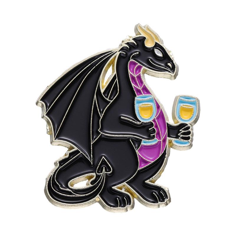 

Creative Black Dinosaur Drink Cup Metal Brooch Cute Animal Badge Accessory For Fashion Lovers XZ8429