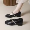 New Summer And Autumn Small Leather Shoes Trendy Thick Heel Shallow Mouth Single Shoes French Evening Shoes Square Head 2025 Rhinestone Mary Jane
