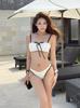 Women's Color Block Thong Bikini: European & American Style, Sexy Two-Piece Swimsuit with Thin Straps