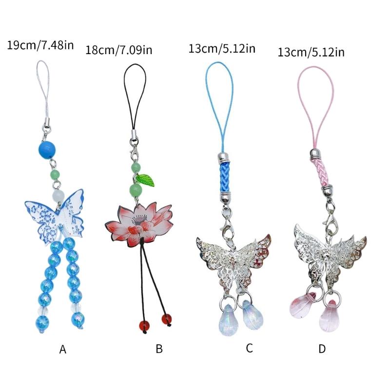 Stylish Butterfly Beaded Mobile Phone Strap Anti-Lost Chain Hangings Jewelry Simple Keycahins for Keys Bags and Phones