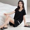 Summer Pajamas for Women: Modal Cotton Short-sleeve Long Pants, Round Neck, Bra Pad, Faux Two-piece High-end Ice Silk Loungewear